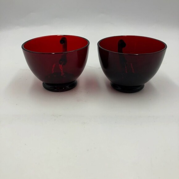 Vintage Set of 4 Ruby Red Glass Tea Cups and Saucers Set ARCOROC France - Picture 12 of 17